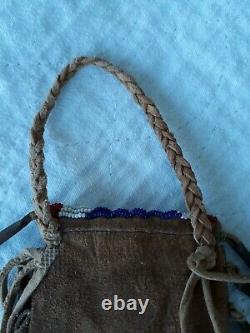 Native American Beaded Leather Tobacco Bag, Medicine Pouch Northern Cheyenne