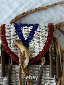 Native American Beaded Leather Tobacco Bag, Medicine Pouch Northern Cheyenne