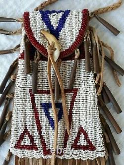 Native American Beaded Leather Tobacco Bag, Medicine Pouch Northern Cheyenne