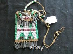 Native American Beaded Leather Tobacco Bag, Medicine Pouch, Sd-012206016