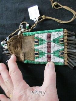 Native American Beaded Leather Tobacco Bag, Medicine Pouch, Sd-012206016