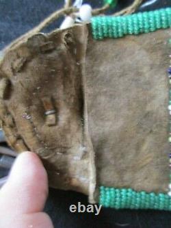 Native American Beaded Leather Tobacco Bag, Medicine Pouch, Sd-012206016