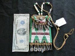 Native American Beaded Leather Tobacco Bag, Medicine Pouch, Sd-012206016