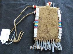 Native American Beaded Leather Tobacco Bag, Medicine Pouch, Sd-012206241