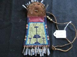 Native American Beaded Leather Tobacco Bag, Medicine Pouch, Sd-012206242
