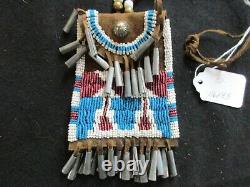 Native American Beaded Leather Tobacco Bag, Medicine Pouch, Sd-012206243