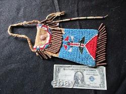 Native American Beaded Leather Tobacco Bag, Medicine Pouch, Sd-042305993