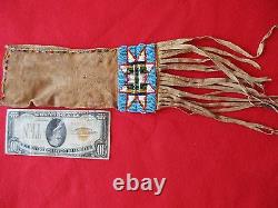 Native American Beaded Leather Tobacco, Strike-a-lite, Medicine Bag, Buf-00974