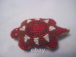 Native American Beaded Leather Turtle Fetish, Northern Plains Amulet. Co-362