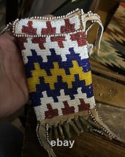 Native American Beaded Medicine Pouch Leather Tobacco Bag