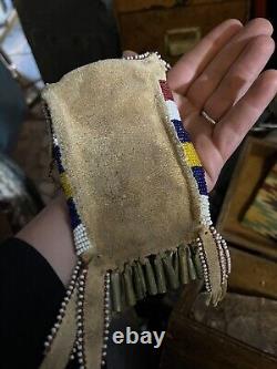 Native American Beaded Medicine Pouch Leather Tobacco Bag