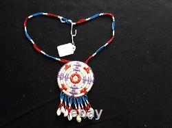 Native American Beaded Necklace, Large Quilled Medallion Pendant Ott-112408631