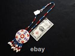 Native American Beaded Necklace, Large Quilled Medallion Pendant Ott-112408631