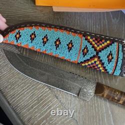 Native American Beaded Sheath & Leather Covered Handle Trade Knife Arrowhead