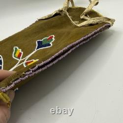Native American Beaded Suede Leather Fringed Indian Drawstring Tobacco Pouch Bag