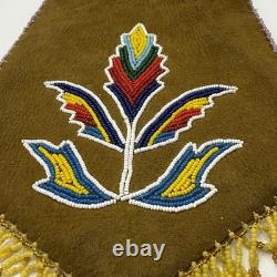 Native American Beaded Suede Leather Fringed Indian Drawstring Tobacco Pouch Bag
