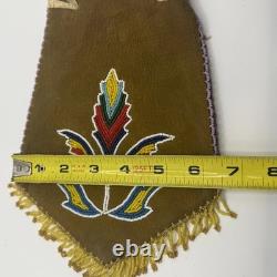 Native American Beaded Suede Leather Fringed Indian Drawstring Tobacco Pouch Bag