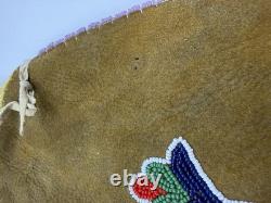 Native American Beaded Suede Leather Fringed Indian Drawstring Tobacco Pouch Bag