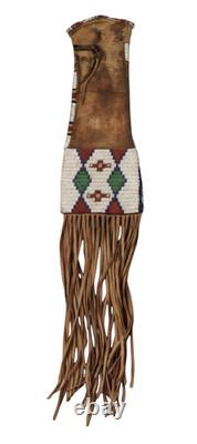Native American Beaded Tobacco Pipe Bag Leather Fringe Handmade Tobacco Pouch