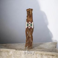 Native American Beaded Tobacco Pipe Bag Leather Fringe Handmade Tobacco Pouch