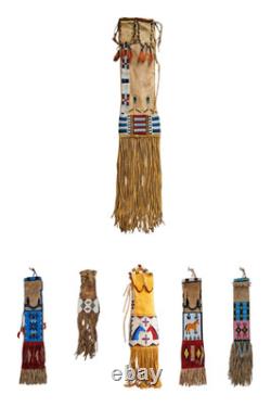 Native American Beaded Tobacco Pipe Bag Leather Fringe Handmade Tobacco Pouch