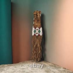 Native American Beaded Tobacco Pipe Bag Leather Fringe Handmade Tobacco Pouch