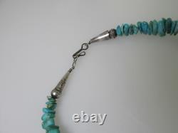 Native American Beaded Turquoise Necklace Sterling Bench Stamped Signed Navajo
