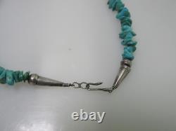 Native American Beaded Turquoise Necklace Sterling Bench Stamped Signed Navajo