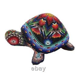 Native American Beaded Turtle Fetish Artist Wooden Carved Handmade Floral