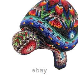 Native American Beaded Turtle Fetish Artist Wooden Carved Handmade Floral