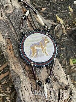 Native American Beaded Wolf Native Beaded Medallion Pow Wow Regalia