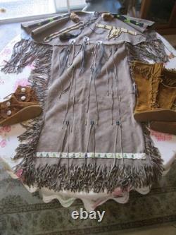 Native American Beaded Womens M-L Buckskin Leather Dress with Accessories