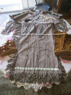 Native American Beaded Womens M-L Buckskin Leather Dress with Accessories