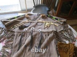 Native American Beaded Womens M-L Buckskin Leather Dress with Accessories