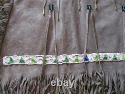 Native American Beaded Womens M-L Buckskin Leather Dress with Accessories