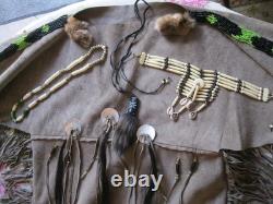 Native American Beaded Womens M-L Buckskin Leather Dress with Accessories