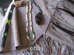 Native American Beaded Womens M-L Buckskin Leather Dress with Accessories