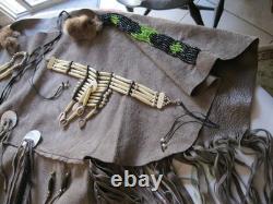 Native American Beaded Womens M-L Buckskin Leather Dress with Accessories