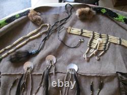 Native American Beaded Womens M-L Buckskin Leather Dress with Accessories