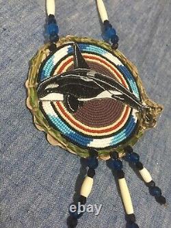 Native American Beaded whale medallion pow wow regalia Native beadwork