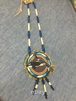 Native American Beaded whale medallion pow wow regalia Native beadwork