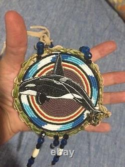 Native American Beaded whale medallion pow wow regalia Native beadwork