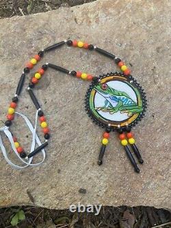 Native American Beaded whale medallion pow wow regalia Native beadwork Frog