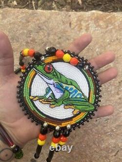 Native American Beaded whale medallion pow wow regalia Native beadwork Frog