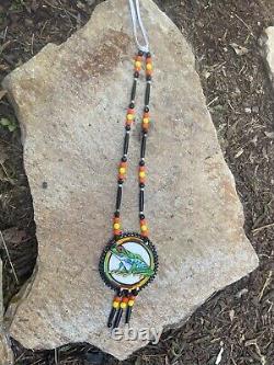 Native American Beaded whale medallion pow wow regalia Native beadwork Frog
