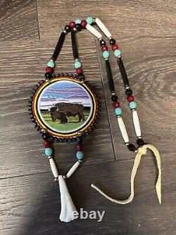 Native American Beadwork Buffalo Native Beaded Medallion Pow Wow Regalia