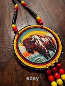 Native American Beadwork Buffalo Native Beaded Medallion Pow Wow Regalia