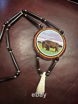 Native American Beadwork Buffalo Native Beaded Medallion Pow Wow Regalia