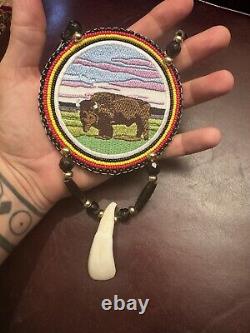 Native American Beadwork Buffalo Native Beaded Medallion Pow Wow Regalia