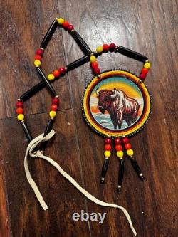 Native American Beadwork Buffalo Native Beaded Medallion Pow Wow Regalia
